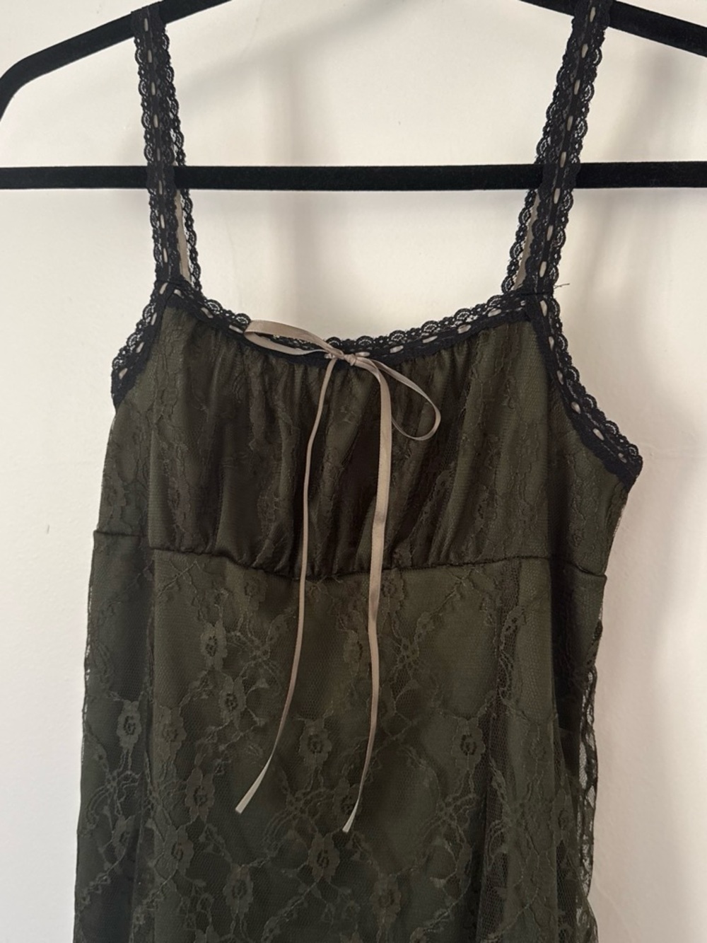 Lace Trim Olive Green Slip Dress - Picture 2 of 3